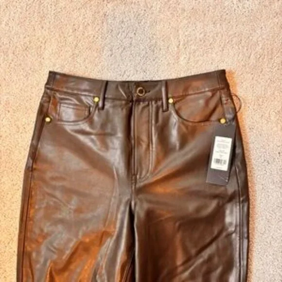 Veronica Beard Carson High Rise Ankle Flare Dark Chocolate Leather Flare Pants